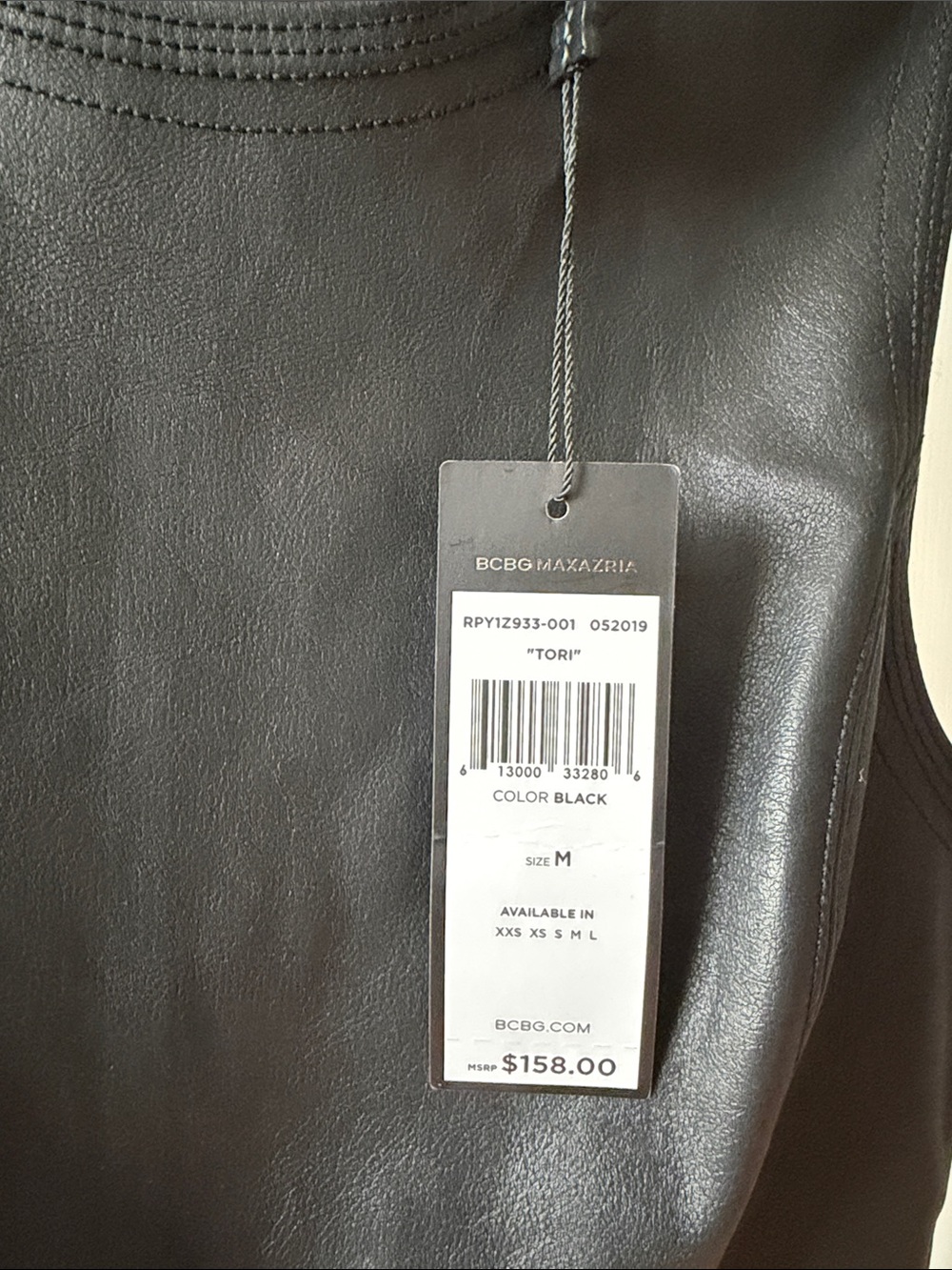 NWT BCBGMAXAZRIA Faux Leather & Ponte Peplum Top Sleeveless - Picture 5 of 12